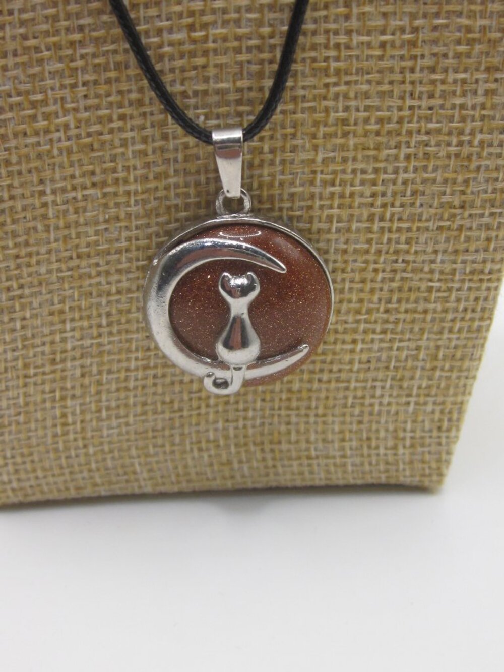 Cat on Crescent Moon Pendant Necklace